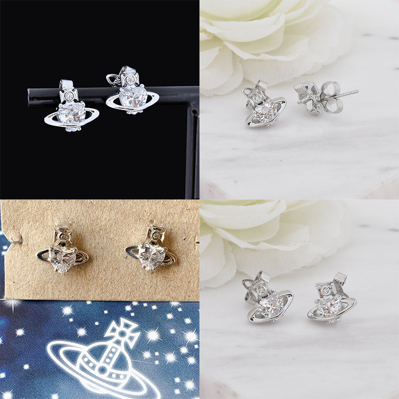 Mini Heart Gemstone Orb Pendant Purple & Silver Stud Earrings (2 Colors)