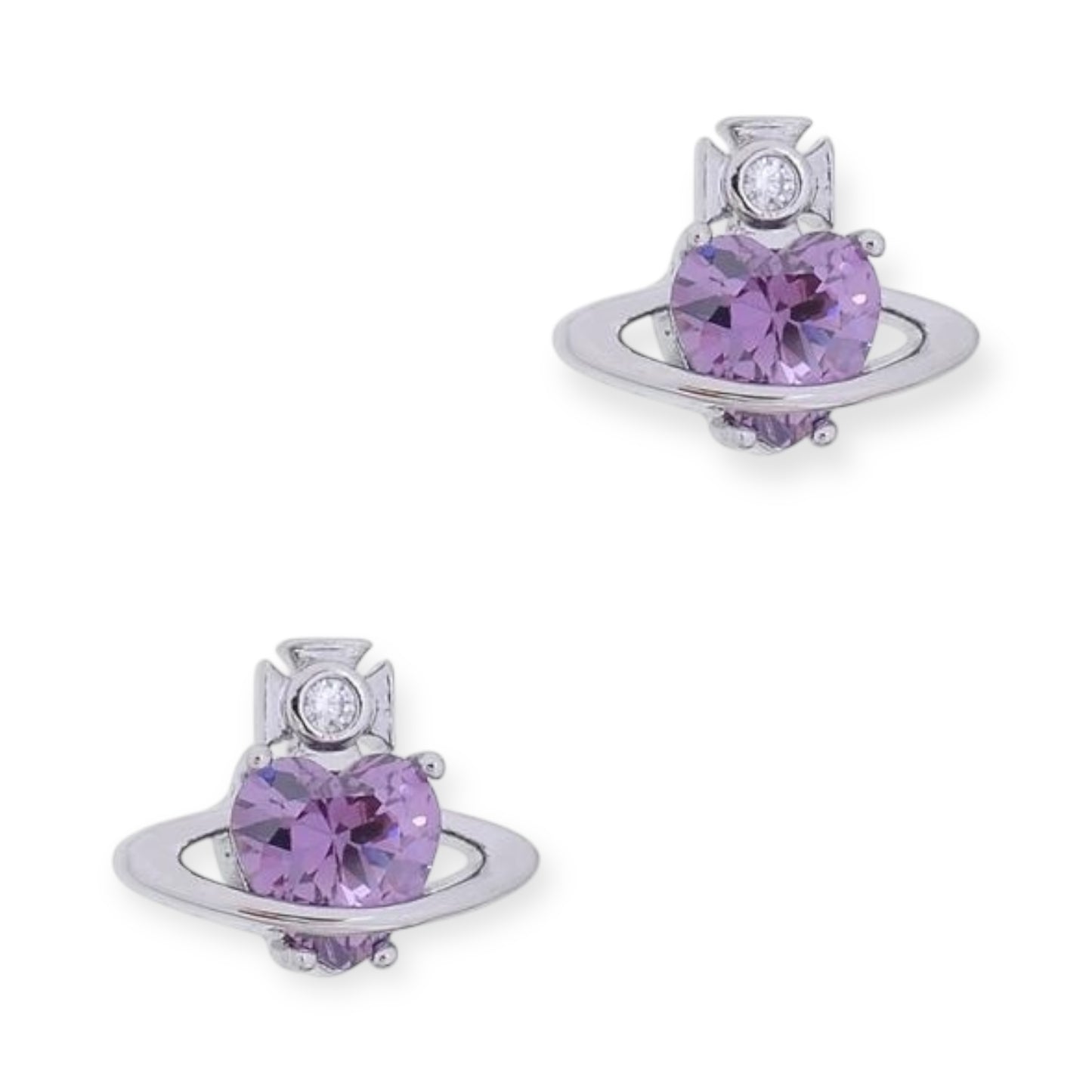 Mini Heart Gemstone Orb Pendant Purple & Silver Stud Earrings (2 Colors)