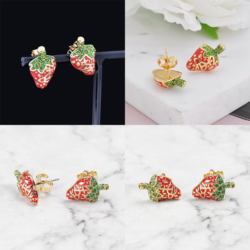 Strawberry Orb Engraved Earrings (2 Styles)