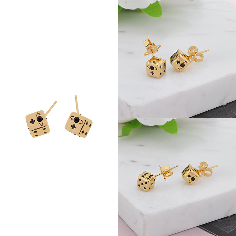 Dice Design Engraved Orb Pendant Earrings (4 Colors)