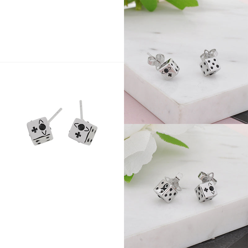 Dice Design Engraved Orb Pendant Earrings (4 Colors)