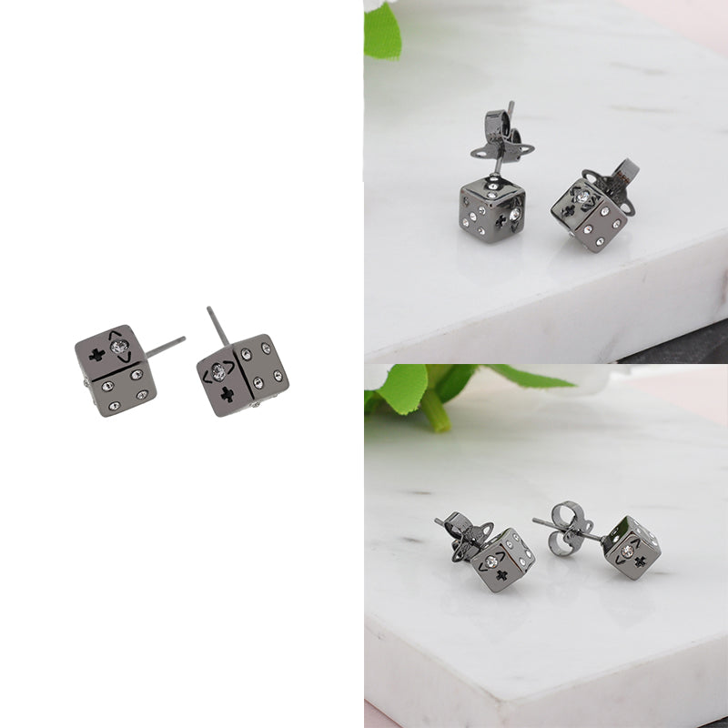 Dice Design Engraved Orb Pendant Earrings (4 Colors)