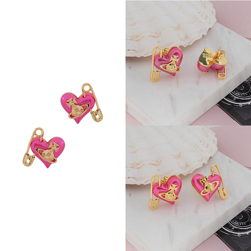 Heart Safety Pin Paperclip Earrings (3 Colors)