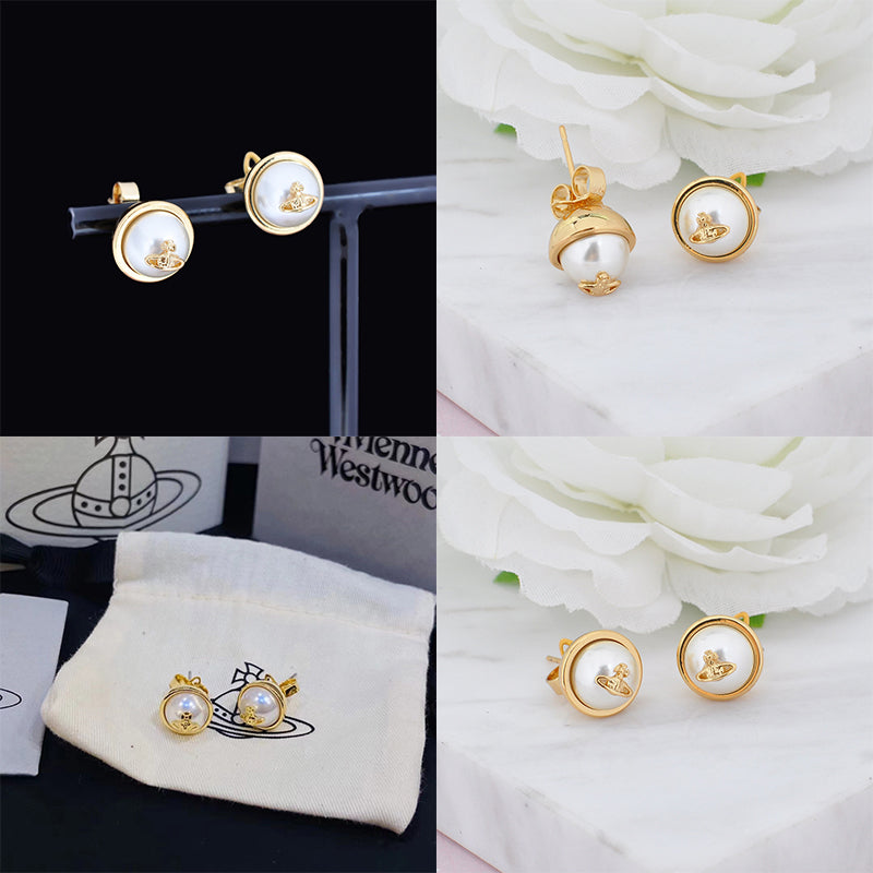 Pearl Orb Pendant Design Gold & Silver Stud Earrings (2 Colors)