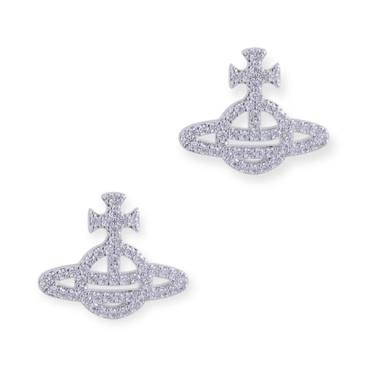 Gem Studded Encrusted Outline Orb Pendant Stud Earrings