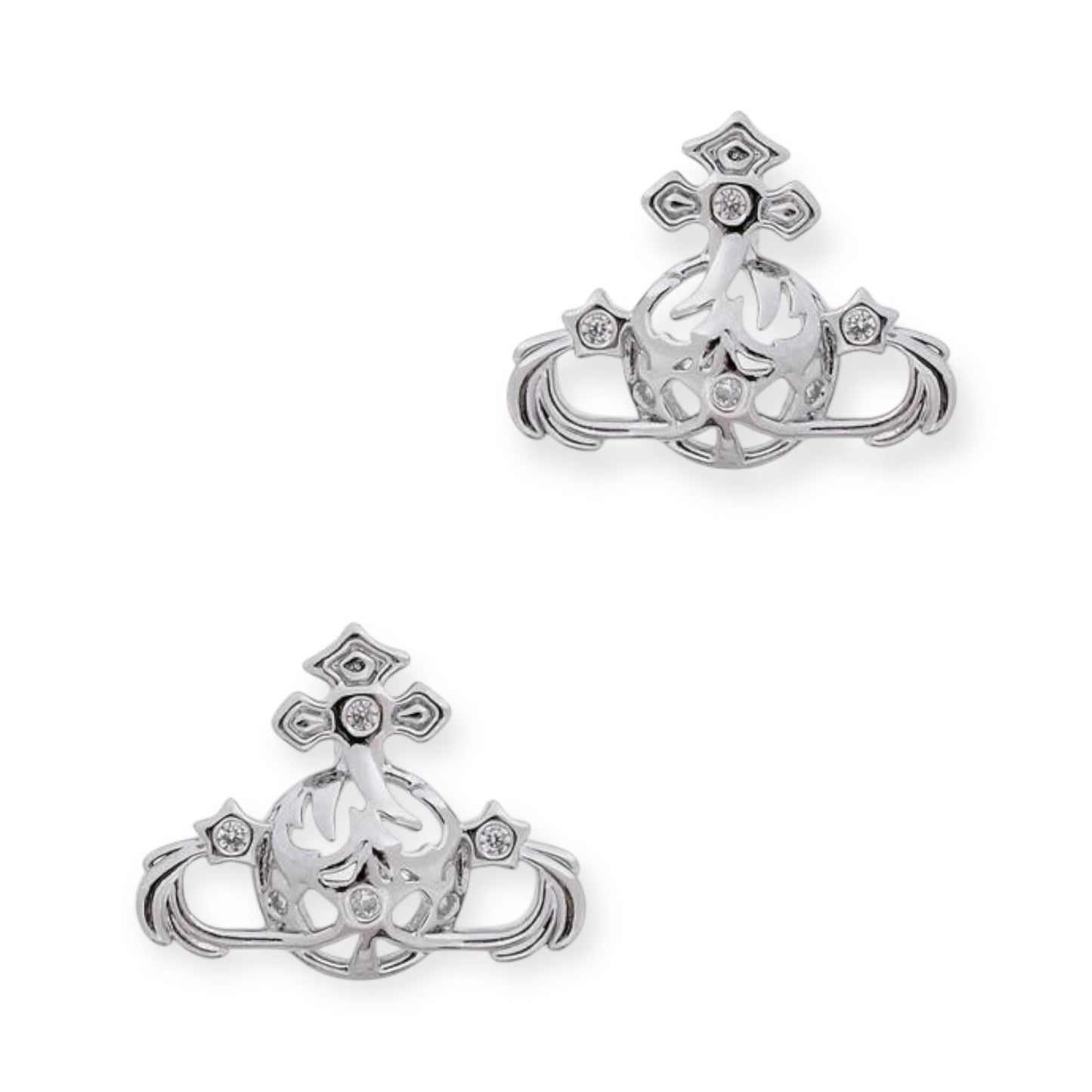 Abstract Gapped Orb Pendant Gem Star Details Gold & Silver Stud Earrings (2 Colors)