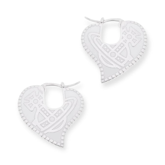 Heart Design Engraved Colored Orb Pendant Hooped Earrings (4 Colors)
