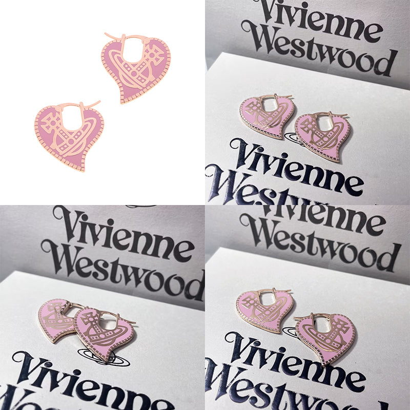 Heart Design Engraved Colored Orb Pendant Hooped Earrings (4 Colors)