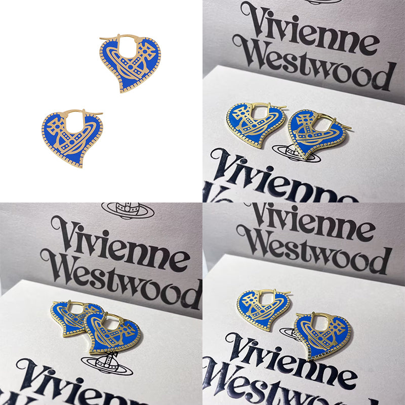 Heart Design Engraved Colored Orb Pendant Hooped Earrings (4 Colors)