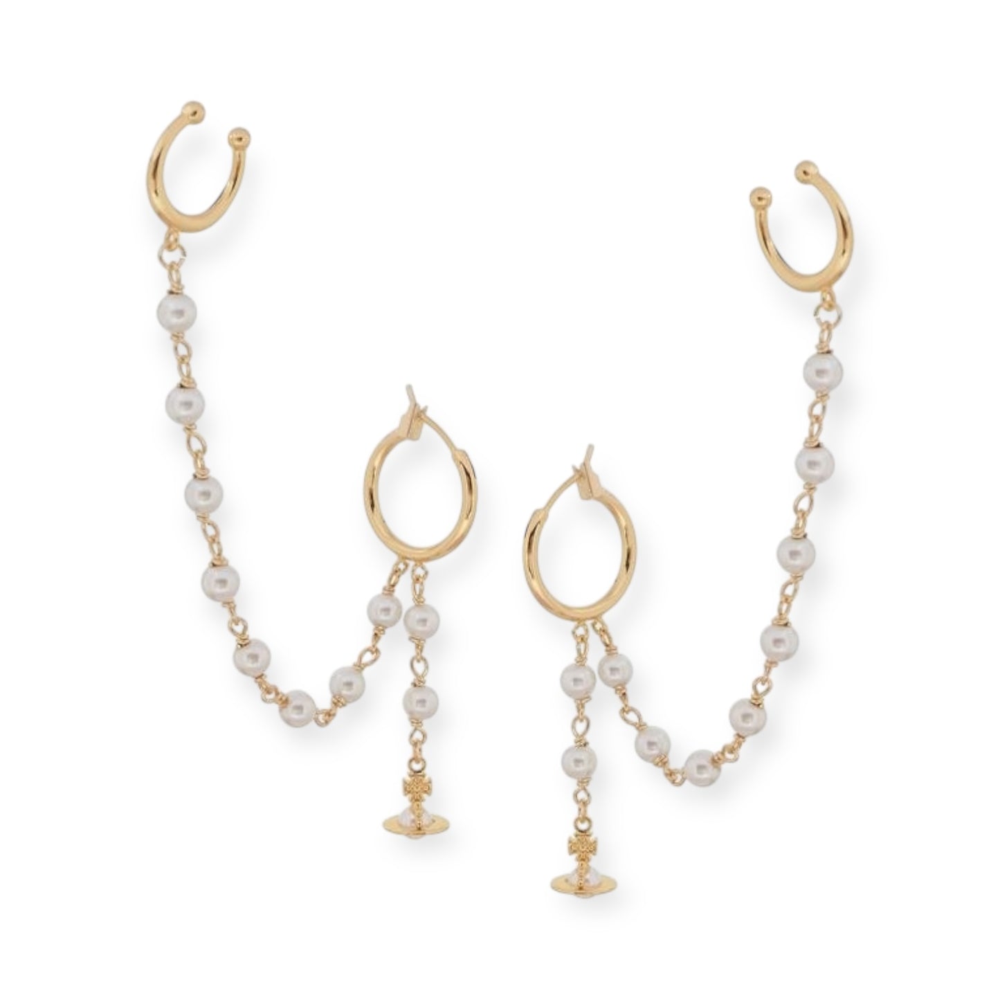 Multi Link Broken Pearl Water Drop Design Hanging Hoop Earrings (3 Colors)