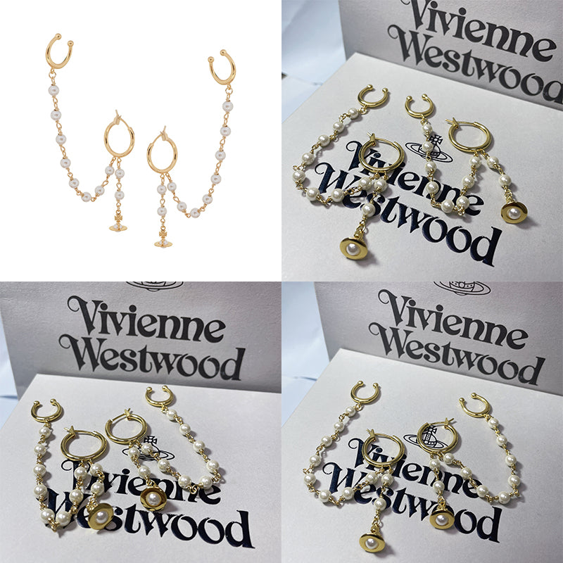 Multi Link Broken Pearl Water Drop Design Hanging Hoop Earrings (3 Colors)