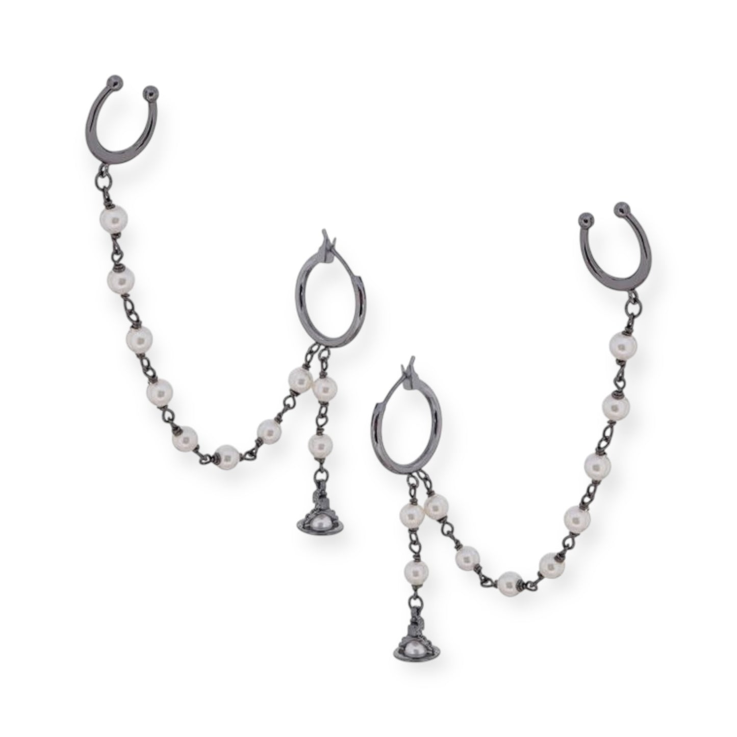 Multi Link Broken Pearl Water Drop Design Hanging Hoop Earrings (3 Colors)