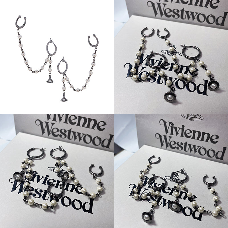 Multi Link Broken Pearl Water Drop Design Hanging Hoop Earrings (3 Colors)