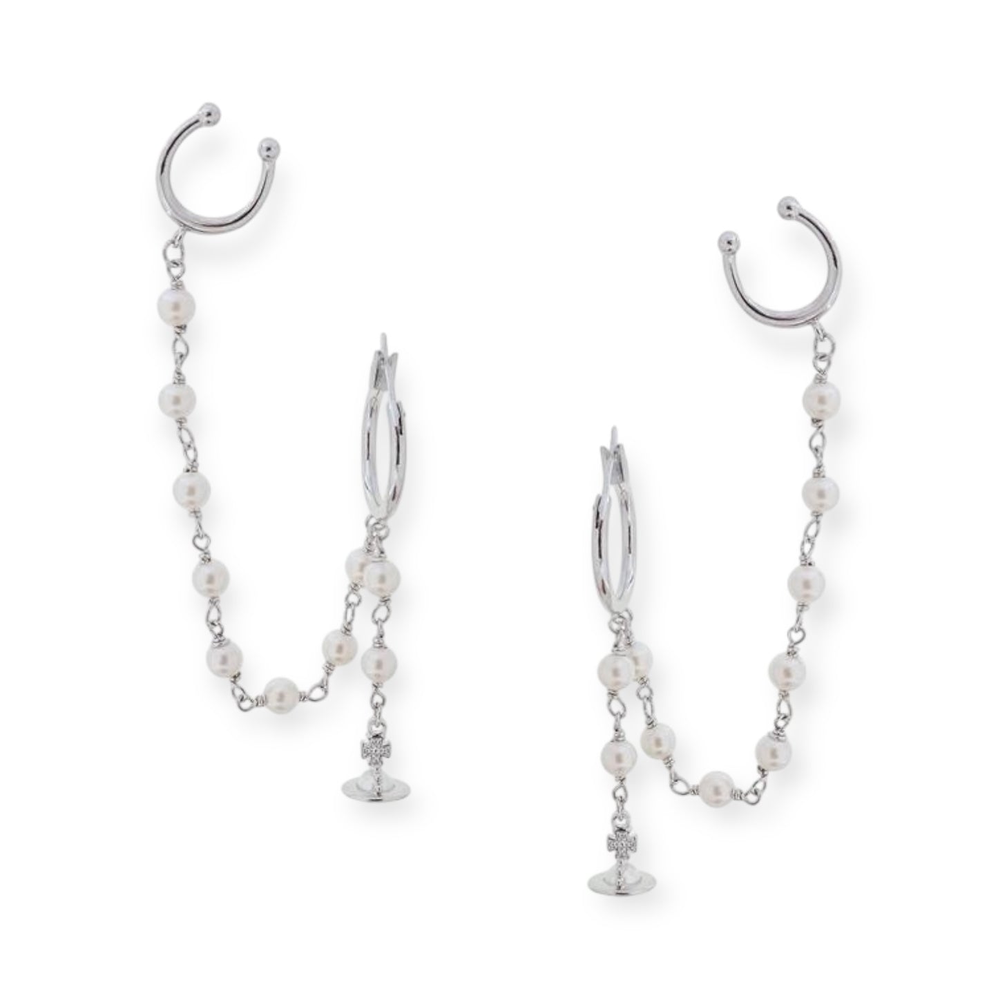 Multi Link Broken Pearl Water Drop Design Hanging Hoop Earrings (3 Colors)