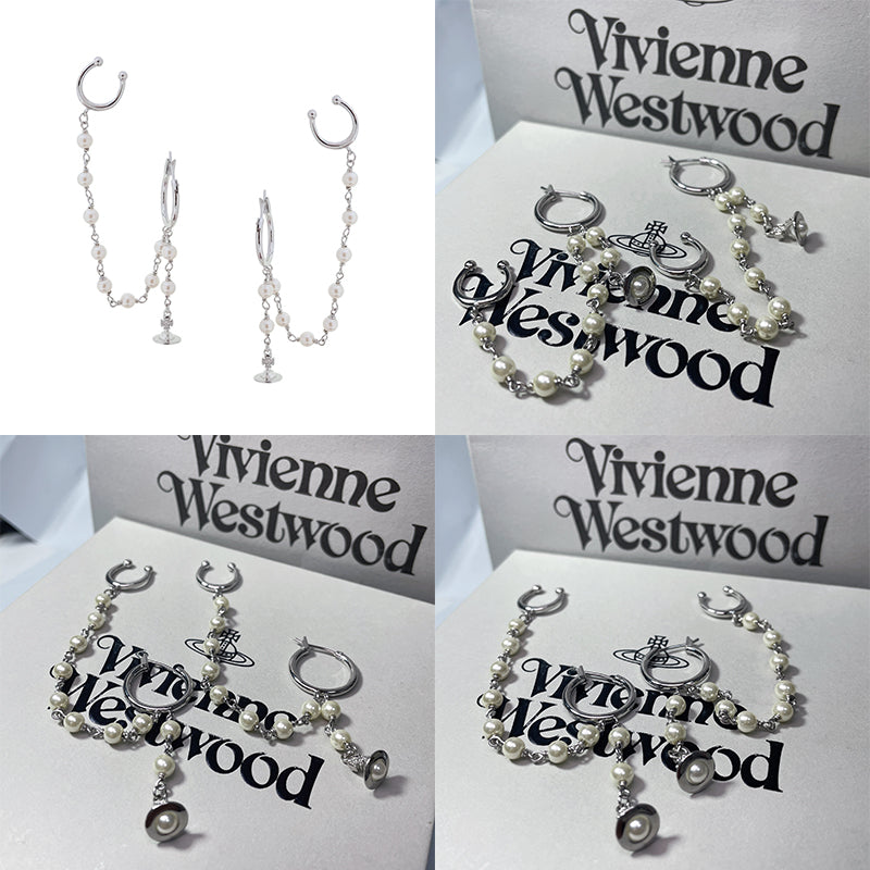 Multi Link Broken Pearl Water Drop Design Hanging Hoop Earrings (3 Colors)