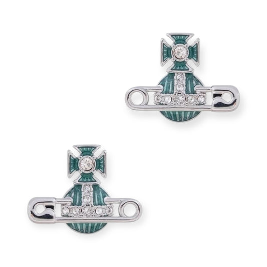 Safety Pin Striped Colorful Abstract Orb Pendant Stud Earrings (2 Colors)