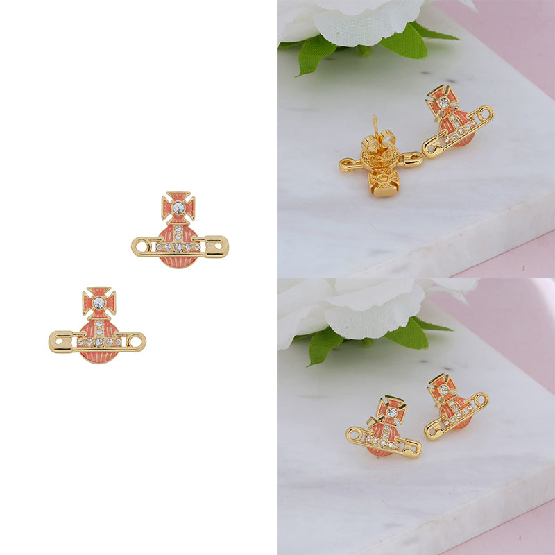 Safety Pin Striped Colorful Abstract Orb Pendant Stud Earrings (2 Colors)