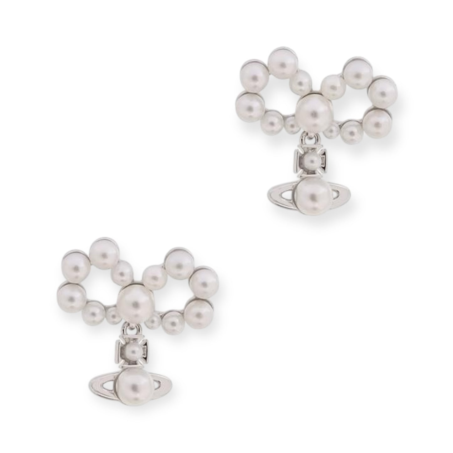 Mini Pearl Orb Pendant Hanging Pearl Ribbon Gold & Silver Stud Earrings (2 Colors)