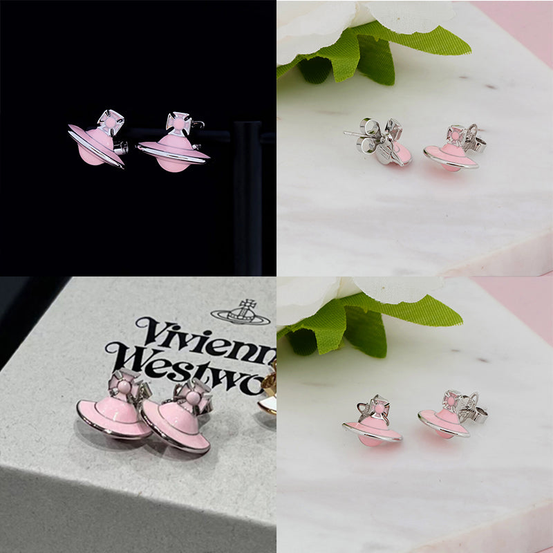 Pastel Outlined Pendant Orb White & Baby Pink Stud Earrings (2 Colors)