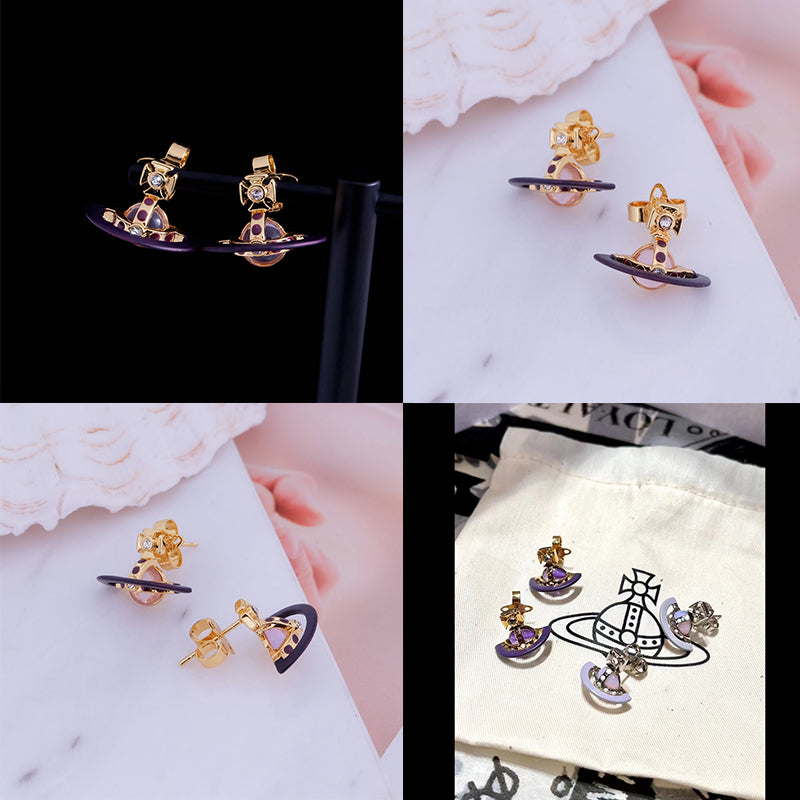 Half Cut Mini Saturn Orb Pendant Stud Earrings (2 Colors)