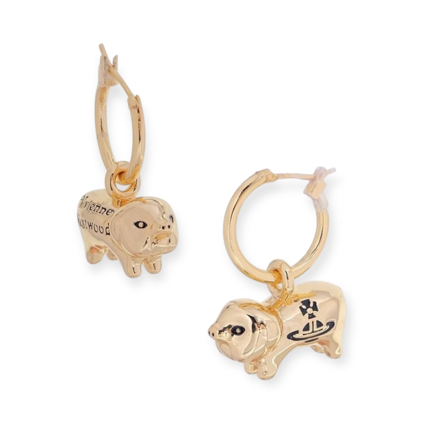 Mini Orb Engraved Pig Animal Gold & Silver Hooped Earrings (2 Colors)