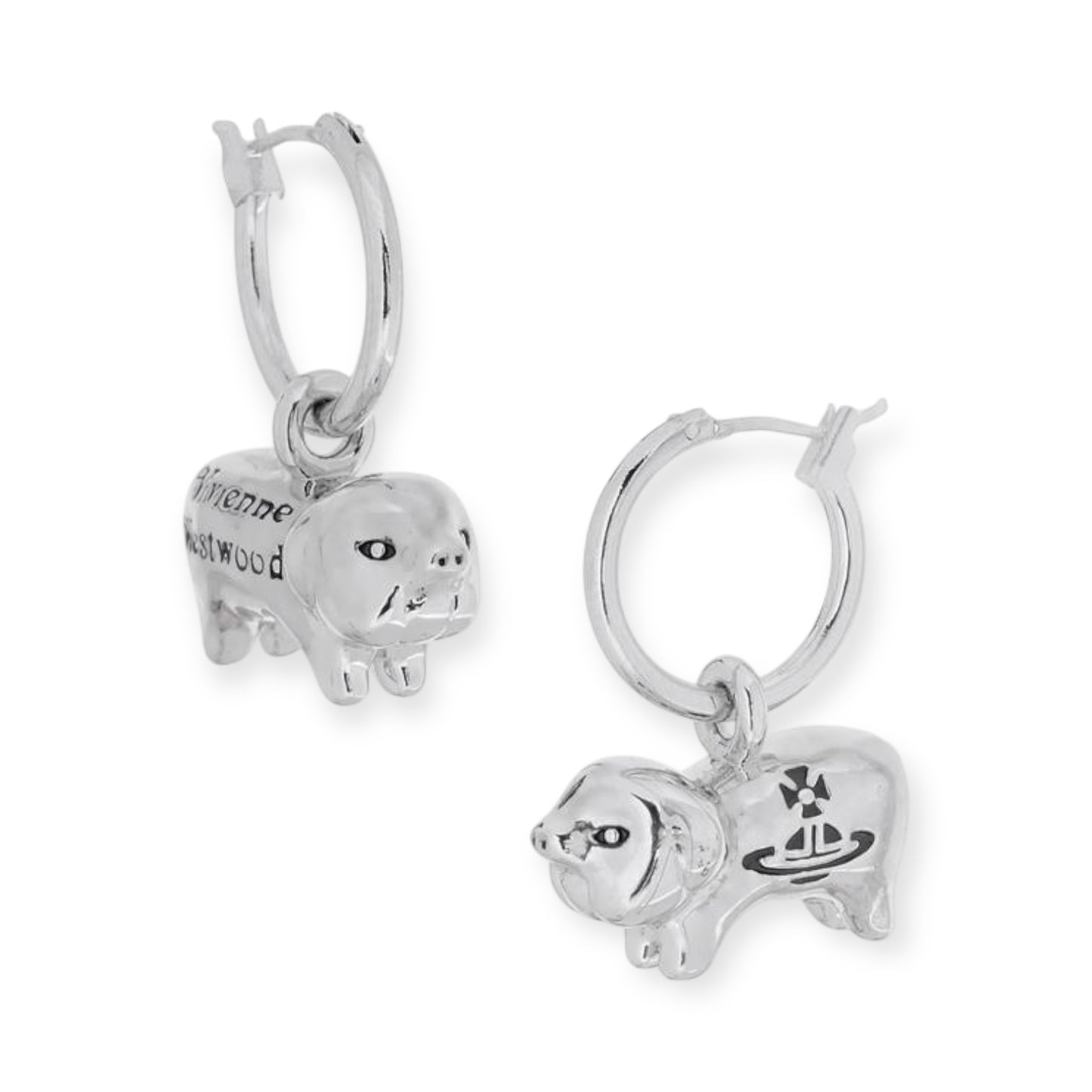 Mini Orb Engraved Pig Animal Gold & Silver Hooped Earrings (2 Colors)