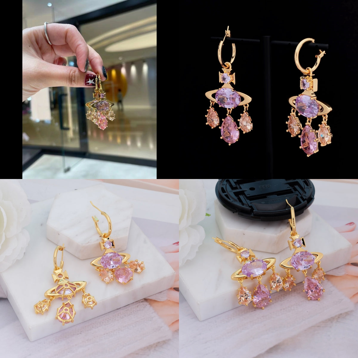 Multi Tear Drop Gem Colorful Orb Earrings (2 Colors)