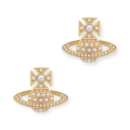 Pearl Studded Orb Pendant Stud Earrings (3 Colors)