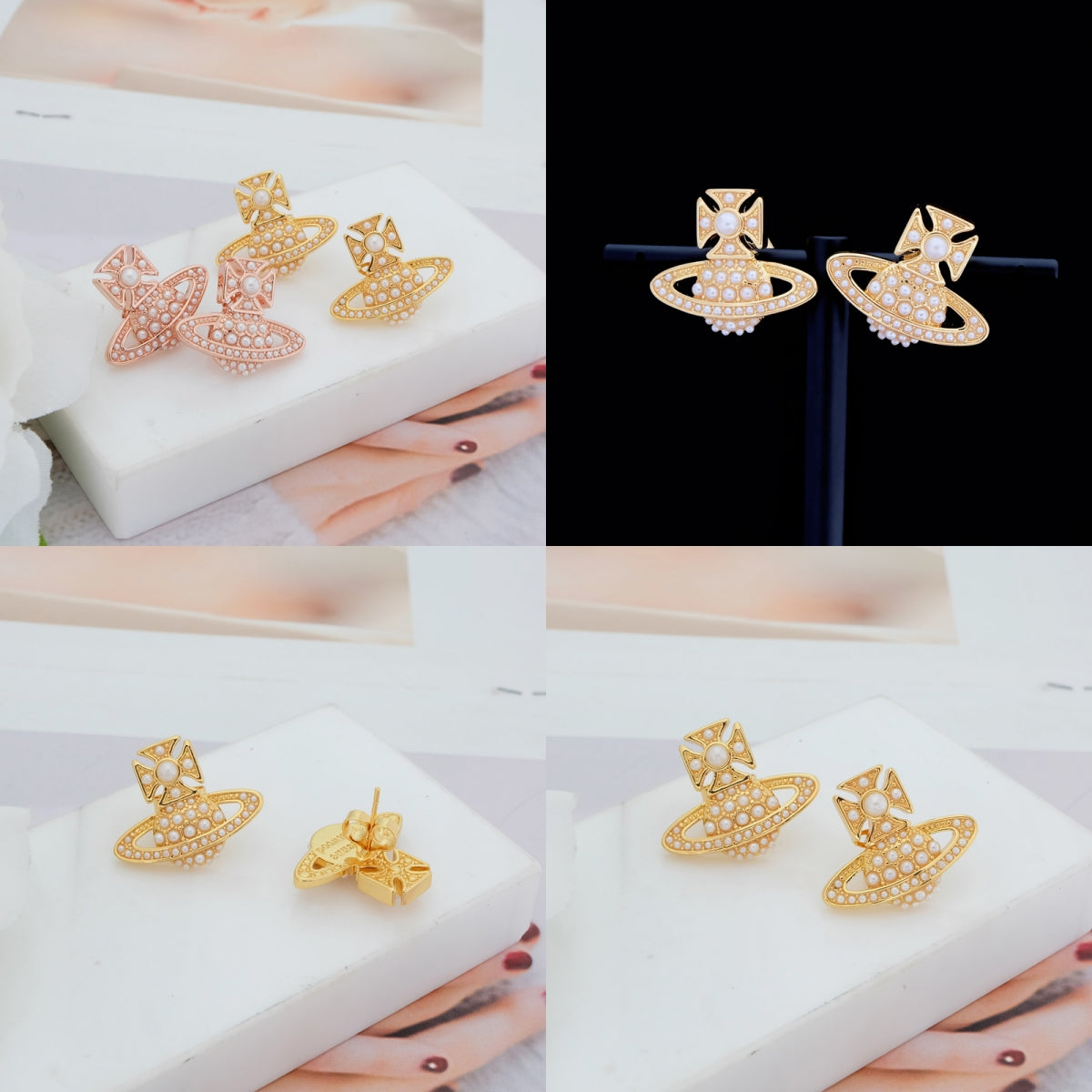 Pearl Studded Orb Pendant Stud Earrings (3 Colors)