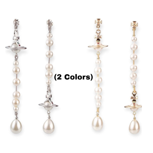 Multi Link Broken Pearl Water Drop Earrings Gold & Silver (2 Colors)
