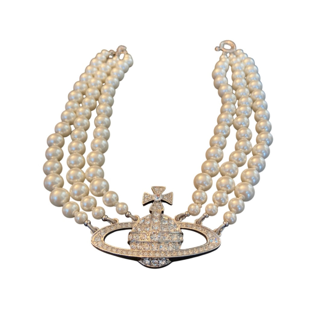 Triple Layer Beaded Orb Pendant Necklace Gold & Silver (2 colors)