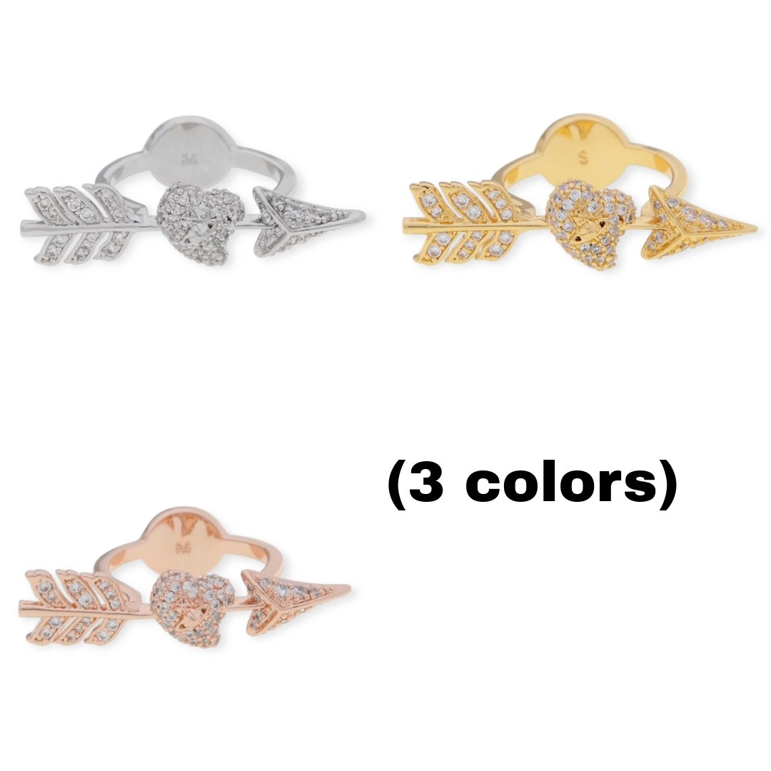 Studded Cupid Heart Arrow Orb Design Ring (3 Colors)