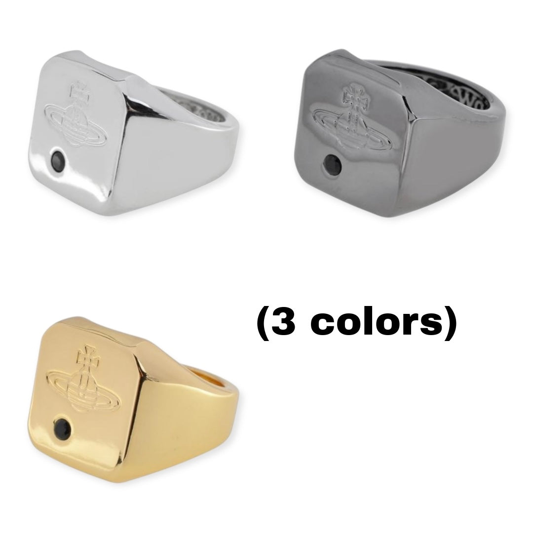 Square Shape Shaped Dot Mark Engraved Orb Ring (3 Colors)