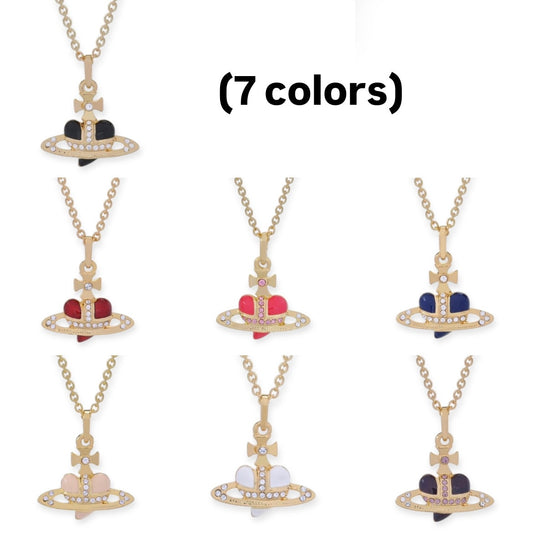 Mini Heart Shape Shaped Orb Design Gold Chain Necklace (7 Colors)