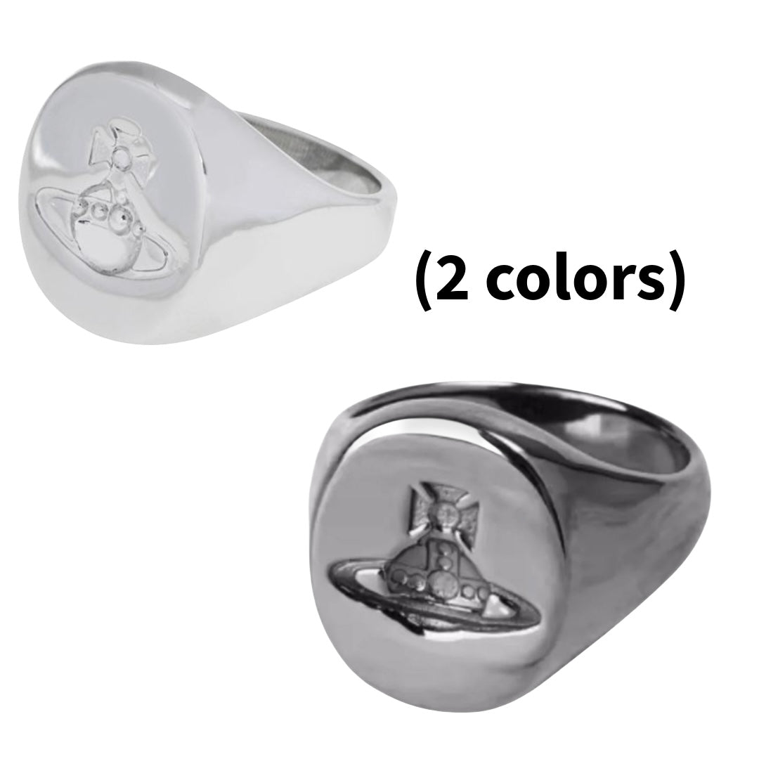 Orb Engraved Design Circle Shape Chunky Stamp Signet Ring (2 colors)