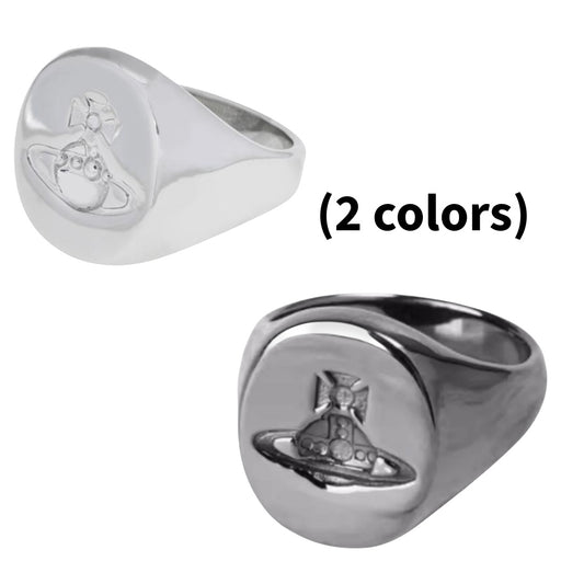 Orb Engraved Design Circle Shape Chunky Stamp Signet Ring (2 colors)