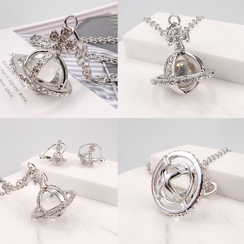 Silver Rim Glass Ball Orb Pendant Necklace