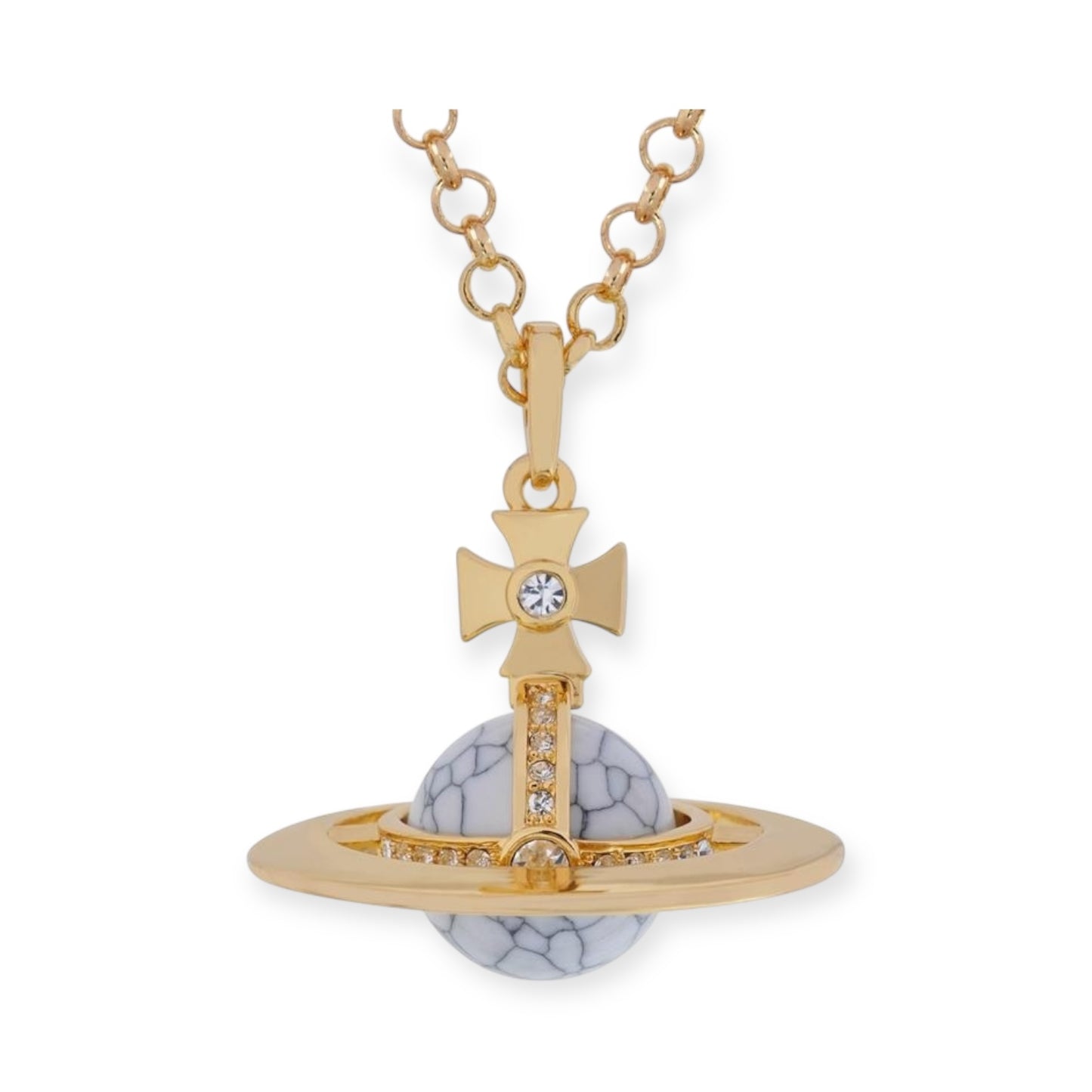 Gold & Silver Marble Design Orb Necklace (20MM & 10MM)