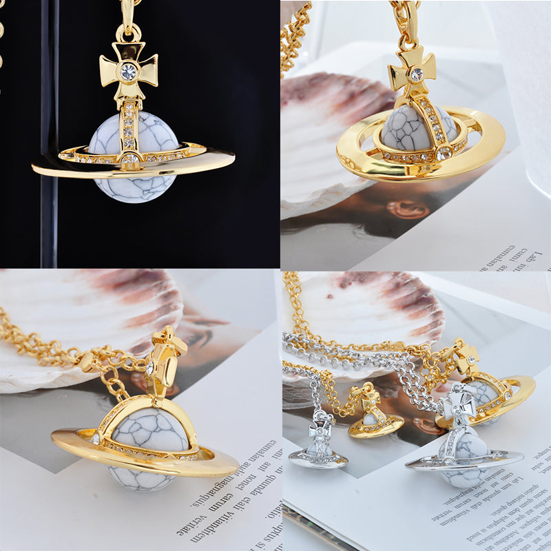 Gold & Silver Marble Design Orb Necklace (20MM & 10MM)