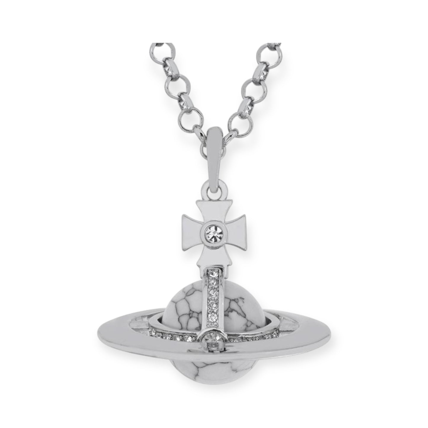 Gold & Silver Marble Design Orb Necklace (20MM & 10MM)