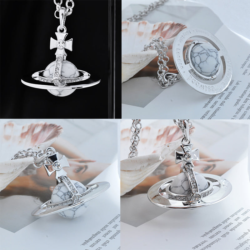 Gold & Silver Marble Design Orb Necklace (20MM & 10MM)