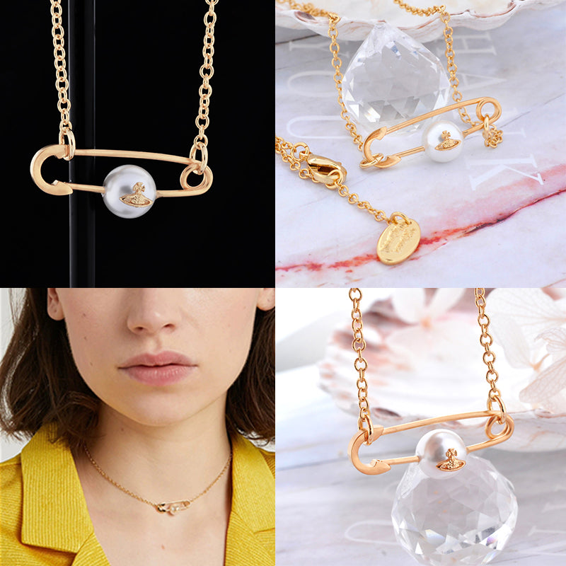 Safety Pin Pearl Design Necklace Gold & Silver (2 colors)
