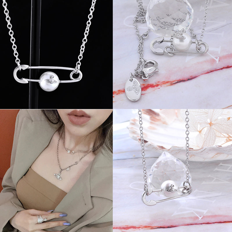 Safety Pin Pearl Design Necklace Gold & Silver (2 colors)