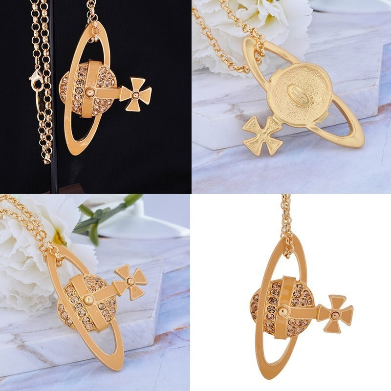 Sideways Hanging Colorful Orb Saturn Necklace (3 colors)