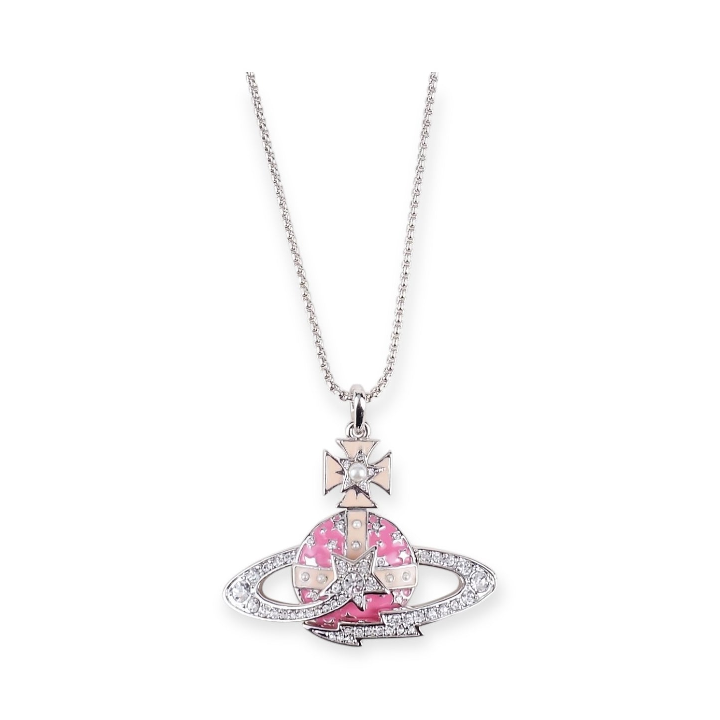 Multicolor Pearl Studded Orb Shooting Star Saturn Necklace (3 colors)