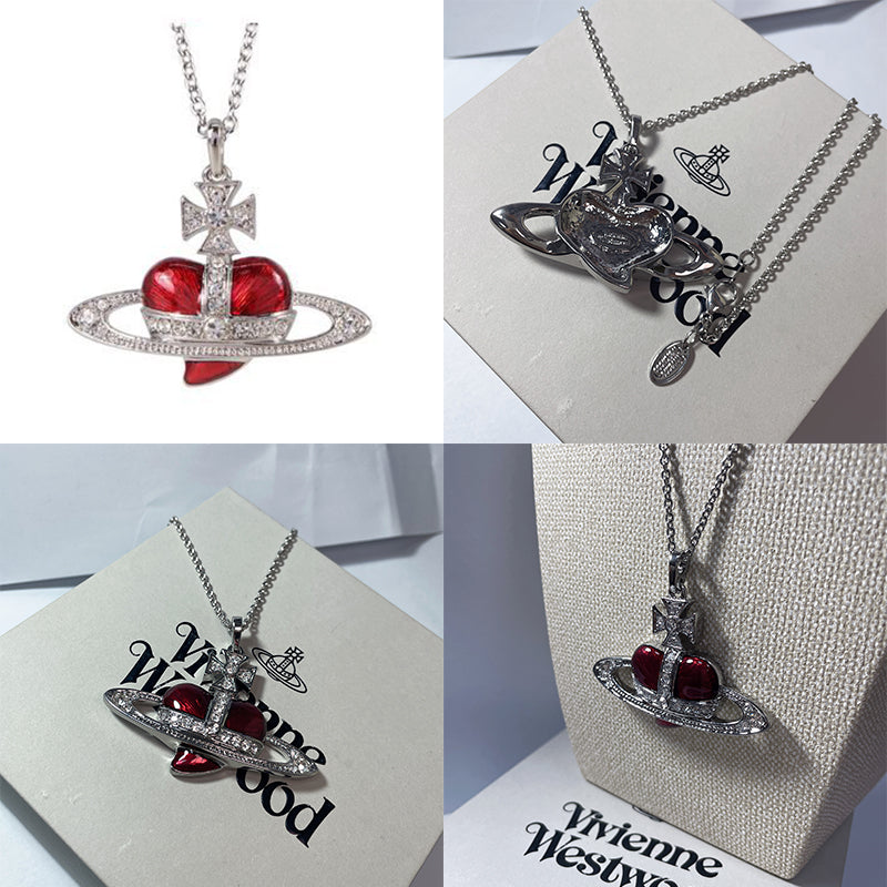 Heart Shape Planet Gem Orb Pendant Necklace (4 Colors)