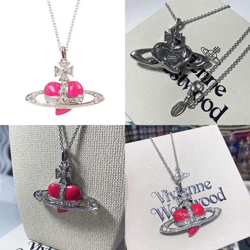 Heart Shape Planet Gem Orb Pendant Necklace (4 Colors)