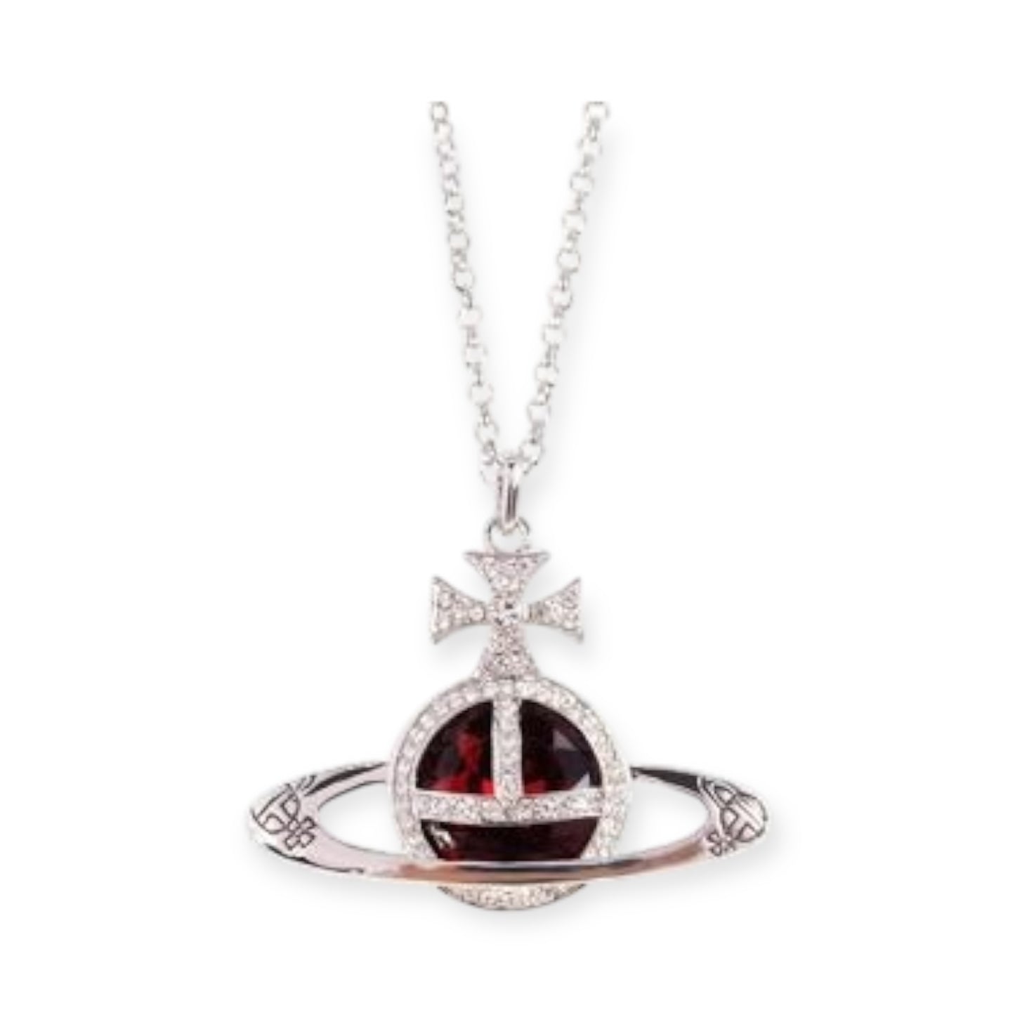 Colored Gem Engraved Orb Orbit Pendant Necklace (6 Colors)