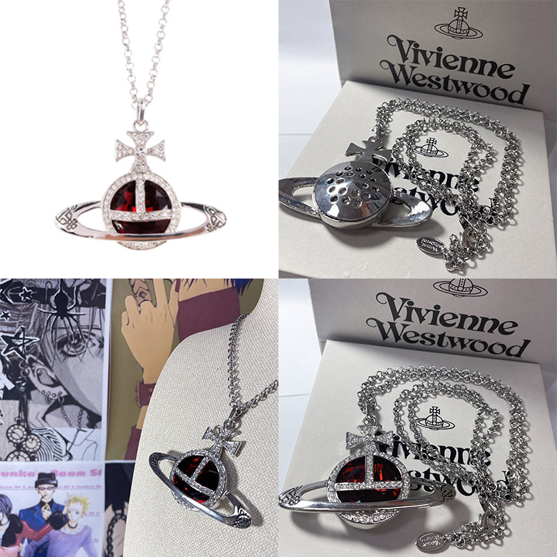 Colored Gem Engraved Orb Orbit Pendant Necklace (6 Colors)