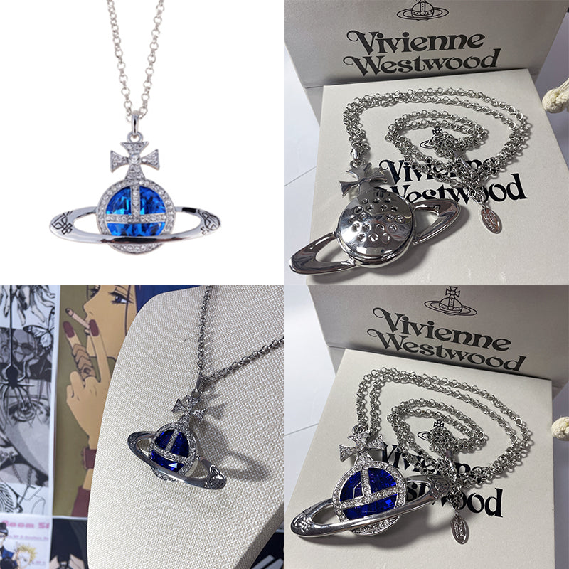 Colored Gem Engraved Orb Orbit Pendant Necklace (6 Colors)